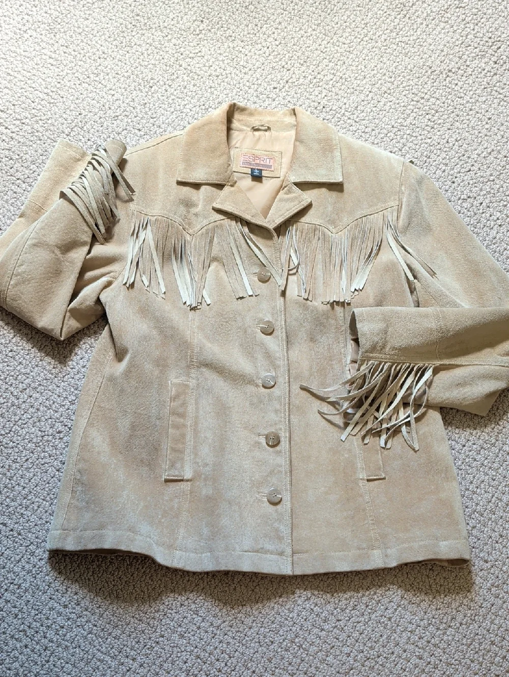 Vintage Tan Leather Suede Fringe Western Jacket L - Picture 14 of 16